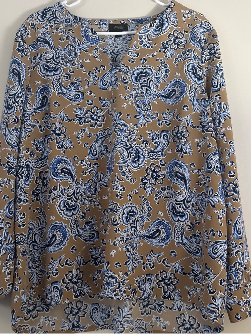 J. Jill Beige Top with Blue Paisley Print